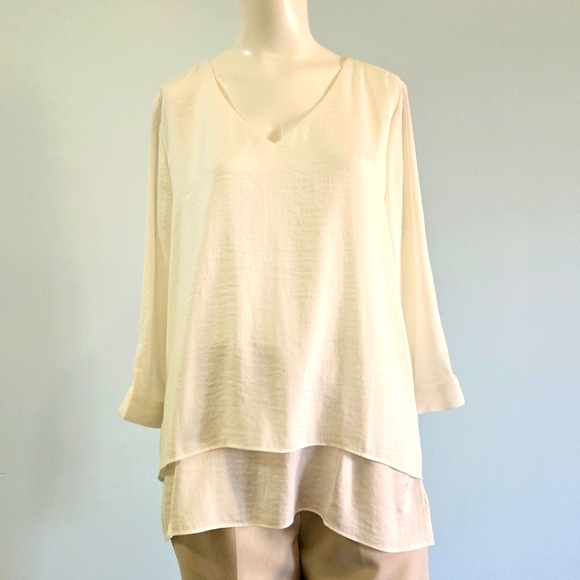 Chico's Womens Tunic Top Blouse Flowy Petal Back Cottagecore Hi Lo Soft White M - Picture 6 of 12